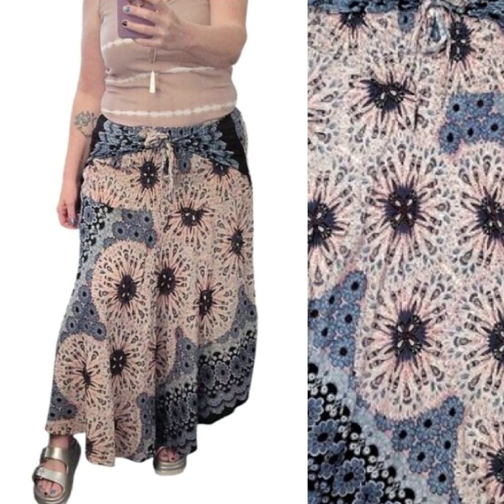 Joob Joob Blue Floral Boho Chic Multi Way Asymmetrical Maxi Skirt Size L / XL